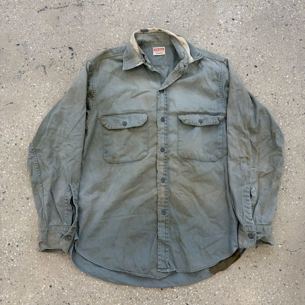 Vintage 60s Big Mac Green Canvas Workwear Shirt
